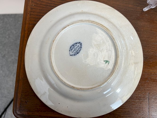 Paire Assiettes Chinoiserie 19e Jemmapes Belgique Décor Vert Rose