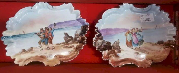 PAIRE ASSIETTES Porcelaine LIMOGES BRETONS Bretagne XXe Decorative 22MAG 13/01