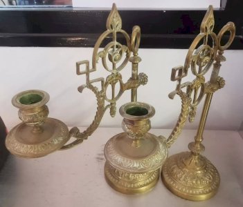 Paire BOUGEOIRS Anciens BRONZE Reglables LUMINAIRE Bougies Eclairage VE7 19/12