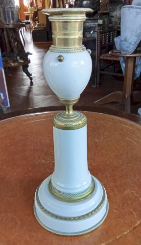 Paire Bougeoirs Style Louis XVI Porcelaine Laiton 19 Ème Siècle Old candlestick