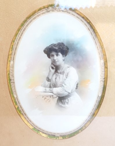 Paire cadres Art Nouveau 1900 passe-partout vue ovale