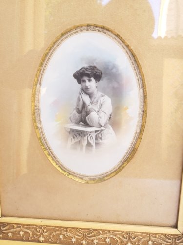 Paire cadres Art Nouveau 1900 passe-partout vue ovale