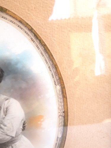 Paire cadres Art Nouveau 1900 passe-partout vue ovale