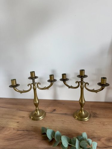 Paire chandeliers laiton vintage