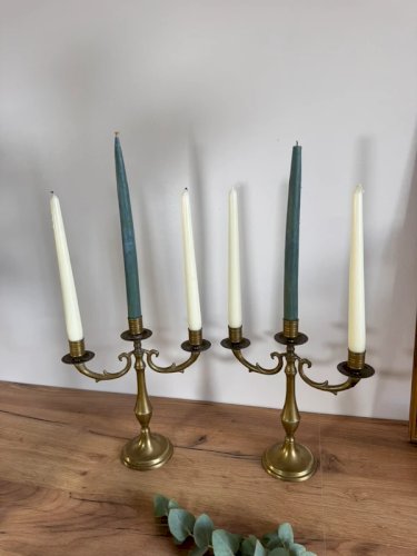 Paire chandeliers laiton vintage