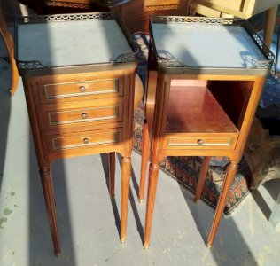 Paire CHEVETS Dessus Marbre Bouillotte De Style LOUIS XVI Debut XXe 18MAG 14/03