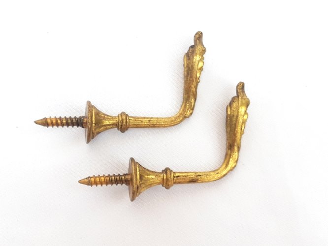 Paire crochets muraux anciens dorés à l’or fin