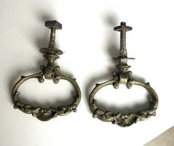 pair of vintage dolphin bronze drawer handles