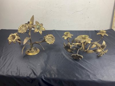 PAIR OF BRONZE GILT CHURCH ALTAR CANDELABRA 19TH CENTURY