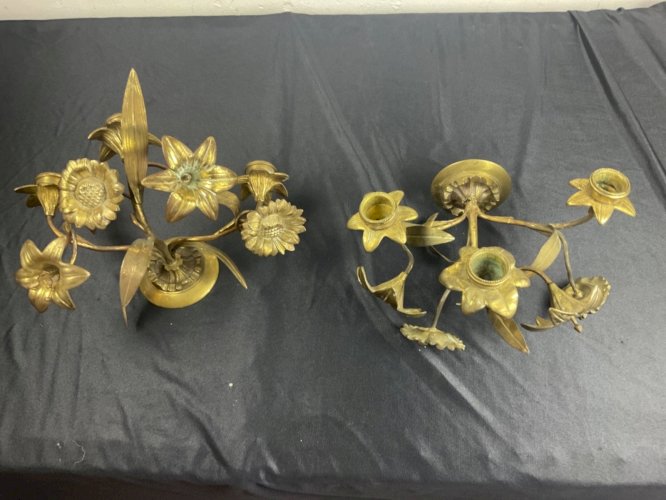 PAIRE D APPLIQUE CANDELABRES D'AUTEL d'église BRONZE DORE XIXÉME