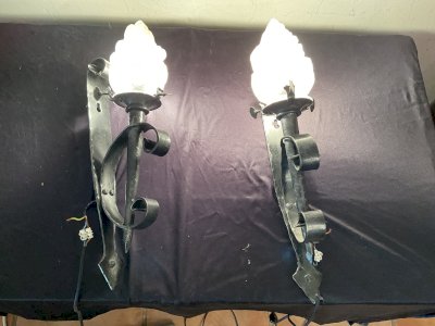 Pair of wall sconces torch style wrought iron