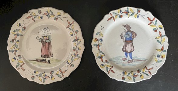 Paire d' Assiettes  Malicorne  Pouplard Beatrix -  Fin XIXe/Début XXe Sarthe