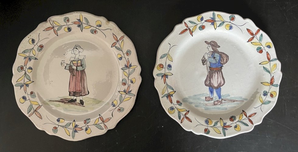 Paire d' Assiettes  Malicorne  Pouplard Beatrix -  Fin XIXe/Début XXe Sarthe