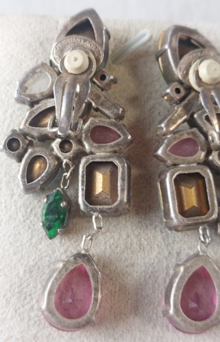 Paire d'anciennes boucles d'oreilles clips strass, Christian Lacroix, vintage ^