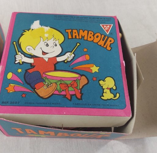 Paire d'anciens jouets, tambours, MF Marki, vintage