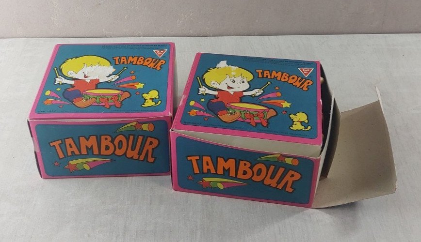 Paire d'anciens jouets, tambours, MF Marki, vintage
