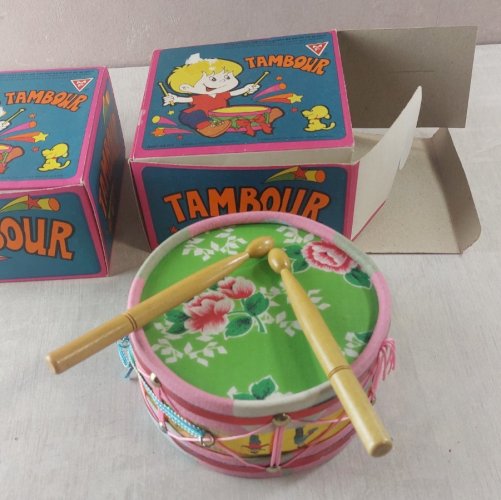 Paire d'anciens jouets, tambours, MF Marki, vintage