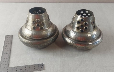 Pair of antique candle holders, silver-plated, Baija