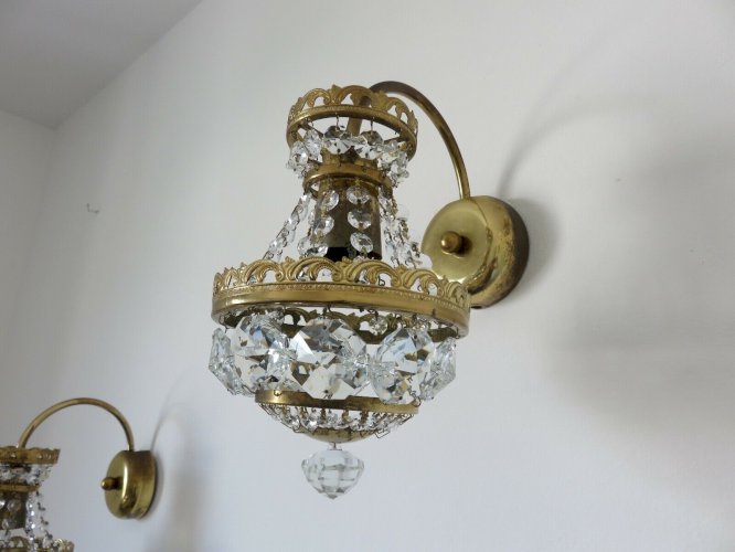 PAIRE D'APPLIQUES ART DECO PRECIOSA JABLONEC REPUBLIQUE TCHEQUE ANNEES 70 
