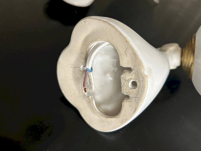 paire dappliques en céramique et verre sablé  1950