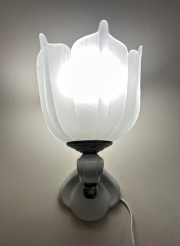 paire dappliques en céramique et verre sablé  1950