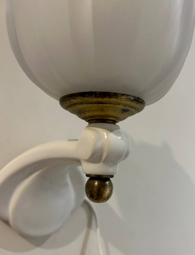 paire dappliques en céramique et verre sablé  1950