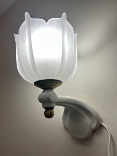 paire dappliques en céramique et verre sablé  1950