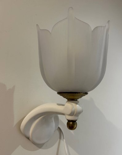 paire dappliques en céramique et verre sablé  1950