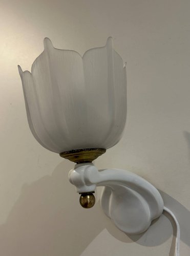 paire dappliques en céramique et verre sablé  1950