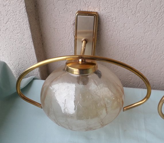 Paire d'appliques laiton et verre 