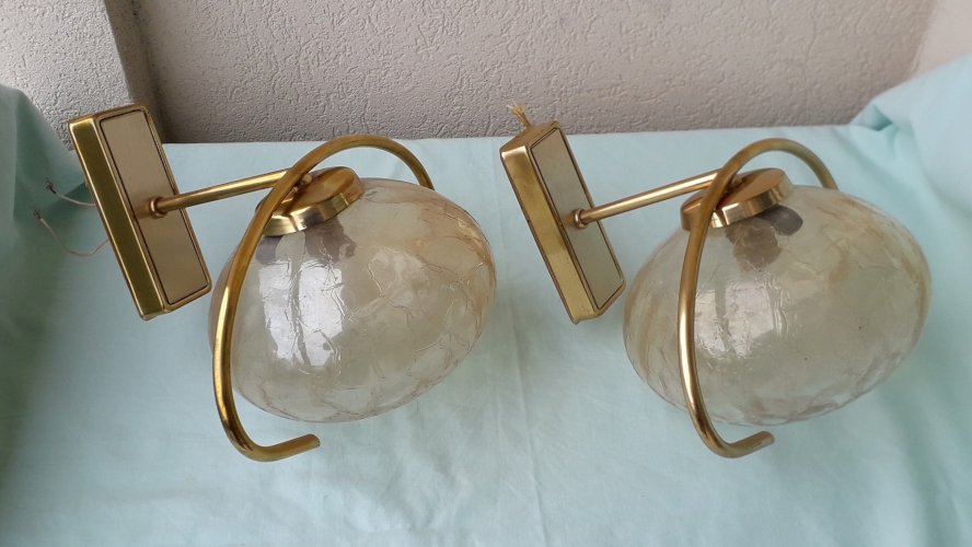 Paire d'appliques laiton et verre 