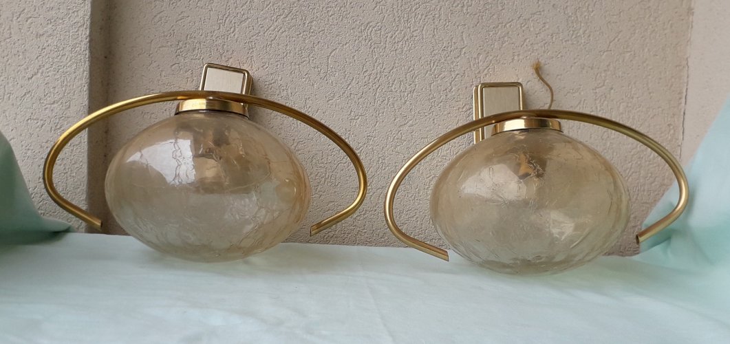 Paire d'appliques laiton et verre 