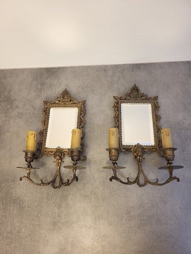 PAIRE D'APPLIQUES MIROIR ECLAIRE DU XIX ème SIECLE