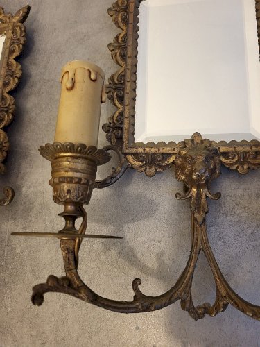 PAIRE D'APPLIQUES MIROIR ECLAIRE DU XIX ème SIECLE