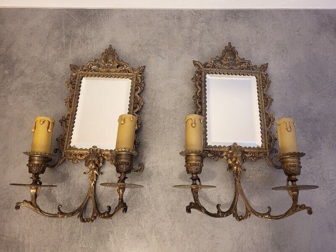 PAIRE D'APPLIQUES MIROIR ECLAIRE DU XIX ème SIECLE