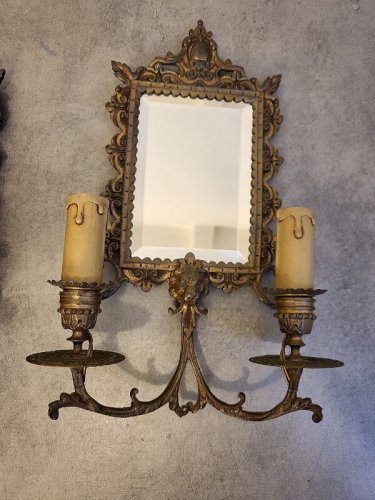 PAIRE D'APPLIQUES MIROIR ECLAIRE DU XIX ème SIECLE