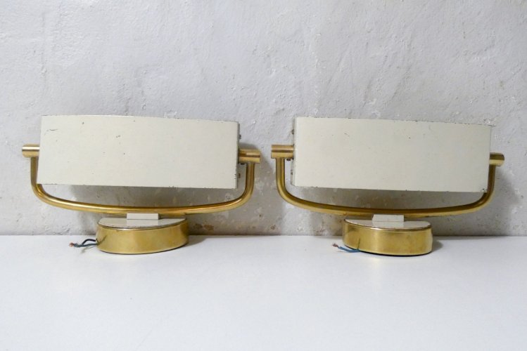 paire d'appliques murales orientables par Jacques Biny laiton laqué années 50/60