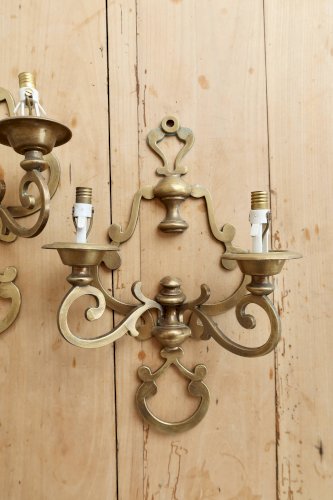Paire d’appliques murales vintage laiton - 2 bras - Style classique
