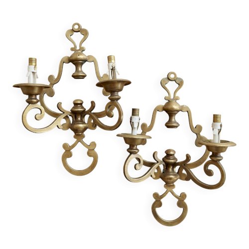 Paire d’appliques murales vintage laiton - 2 bras - Style classique