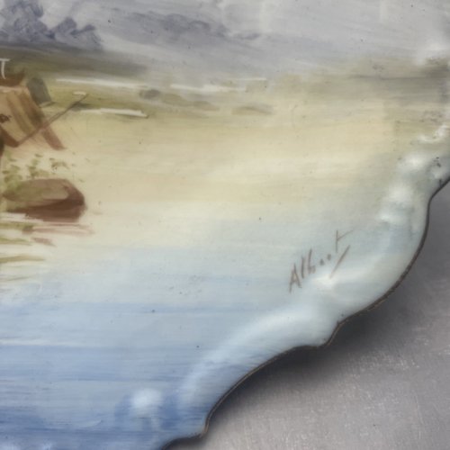 Paire d'assiette en porcelaine cabane de pécheur peint à la main signé Albert