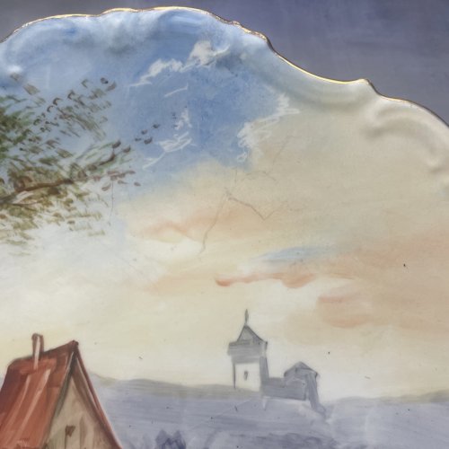Paire d'assiette en porcelaine cabane de pécheur peint à la main signé Albert