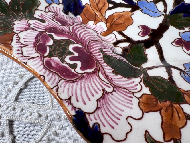 Paire d’assiettes anciennes Gien Pivoine – Faïence décor floral – XIXe siècle