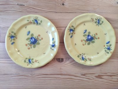 Pair of Antique Lunéville Plates - decoration with Cornflowers on a yellow background