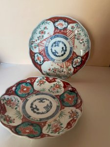 Pair of antique Imari porcelain hollow plates - Japan 19th century