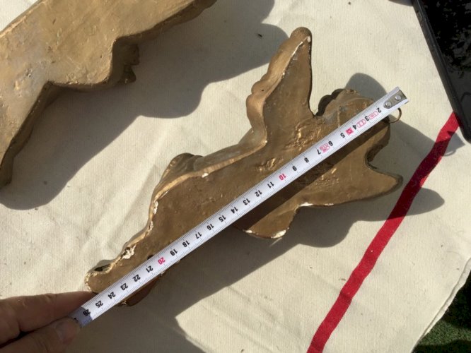 Paire de 2 angelots chérubins putti ailé musique accroche mural platre ? Ht 25cm