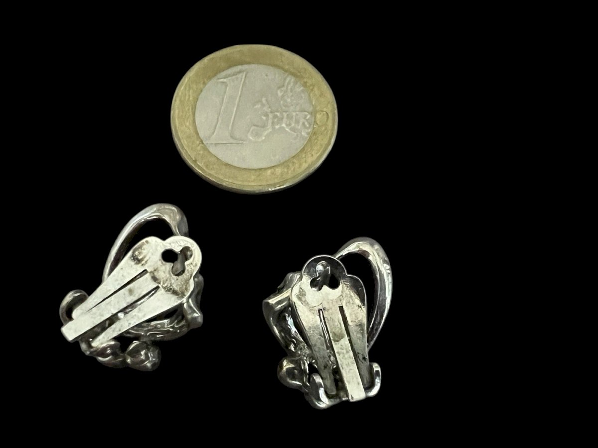 Boucles D'oreilles Vintage Argent Massif & Marcassites - Années 1950/1960 - Fermoir Clips - Occasion