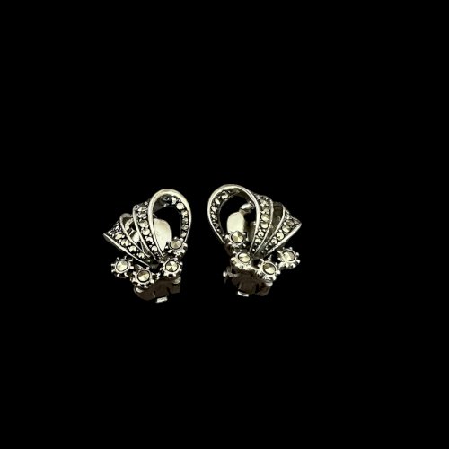 Paire de boucles d’oreilles circa 1950/1960 argent massif / Marcassites Vintage
