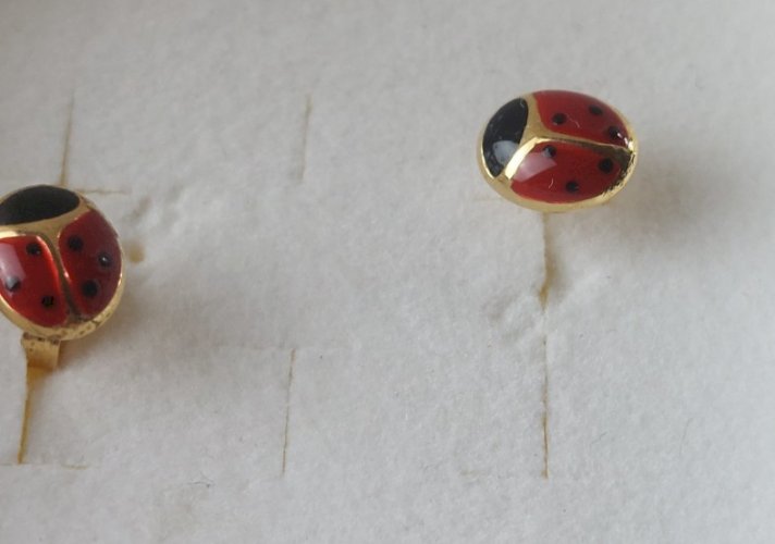 Paire de boucles doreilles, coccinelle, en or 18K