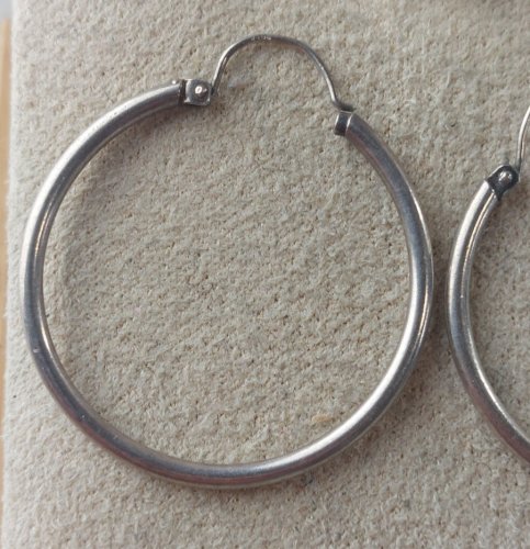 Paire de boucles d'oreilles créoles, en argent massif, 3 cm ^
