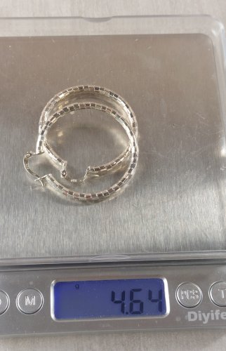 Paire de boucles d'oreilles créoles, en argent massif, 3,9 cm ^